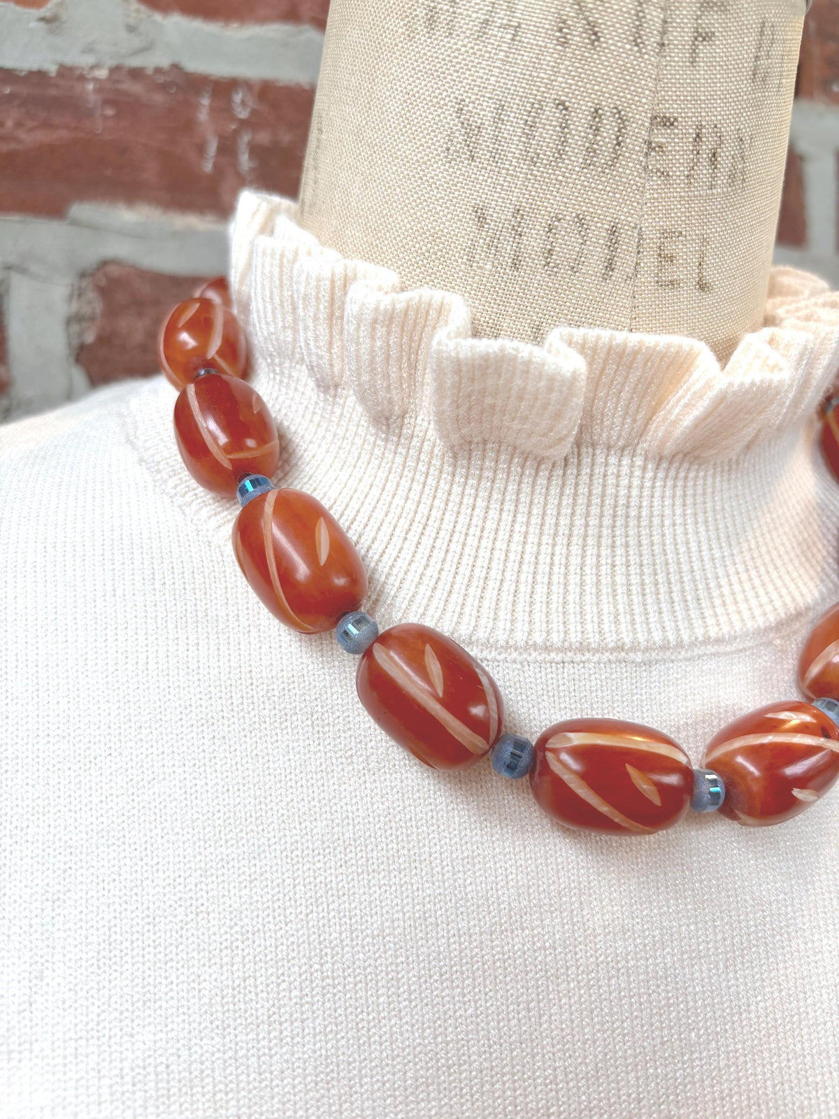 Lenora Dame Oversized Beaded Necklace-Mahogany and Glacial Blue