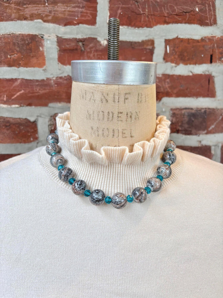 Lenora Dame Oversized Beaded Necklace-Stormy Grey and Aquamarine