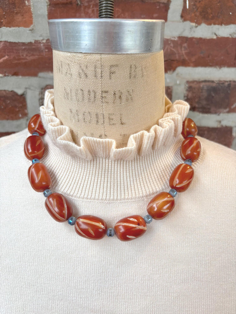 Lenora Dame Oversized Beaded Necklace-Mahogany and Glacial Blue