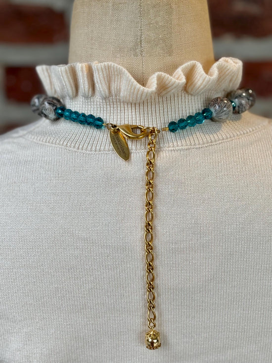 Lenora Dame Oversized Beaded Necklace-Stormy Grey and Aquamarine