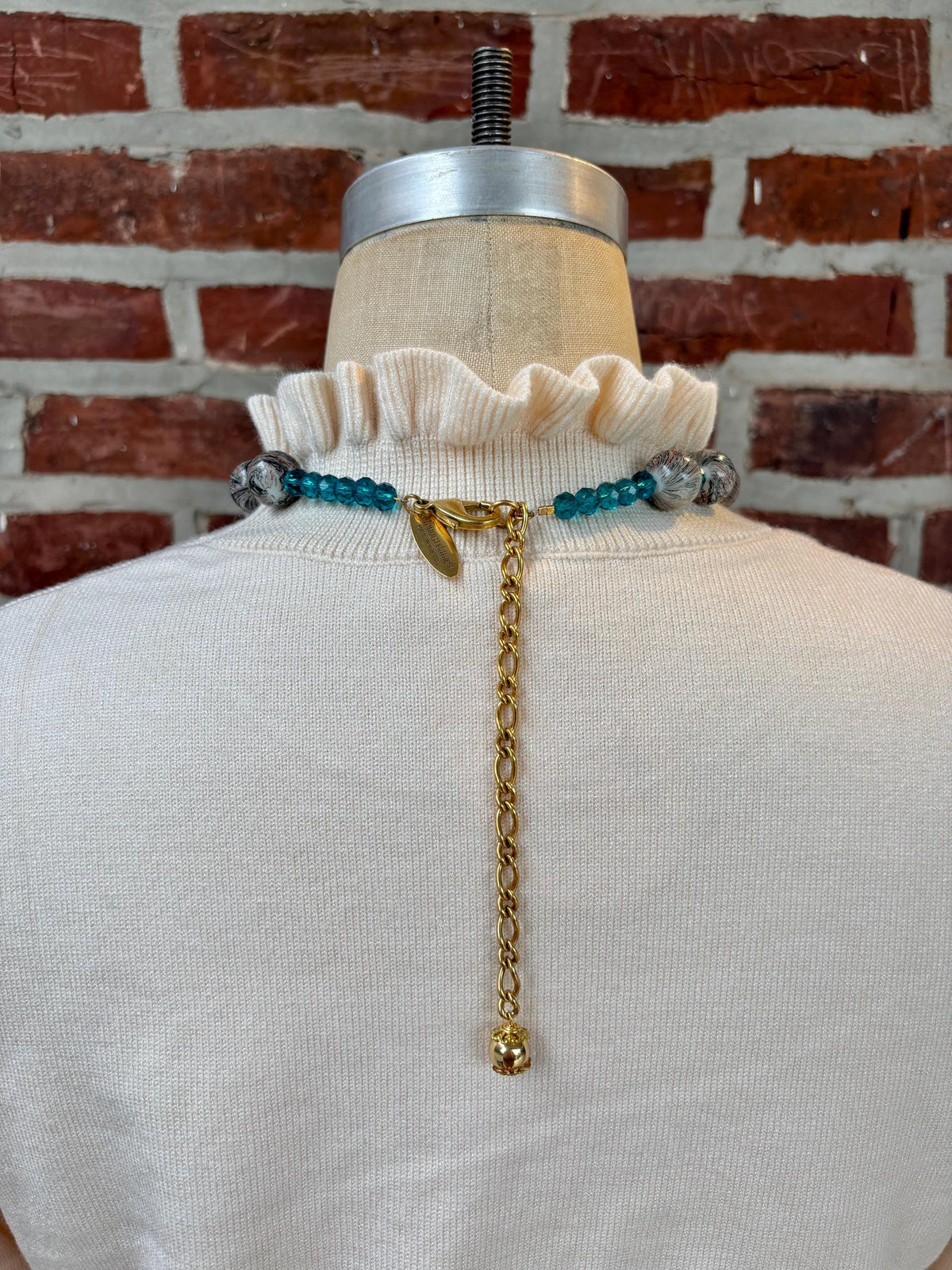 Lenora Dame Oversized Beaded Necklace-Stormy Grey and Aquamarine