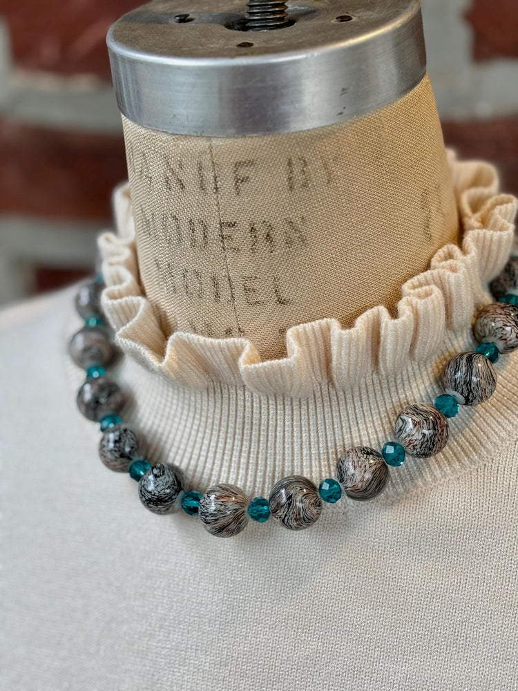 Lenora Dame Oversized Beaded Necklace-Stormy Grey and Aquamarine