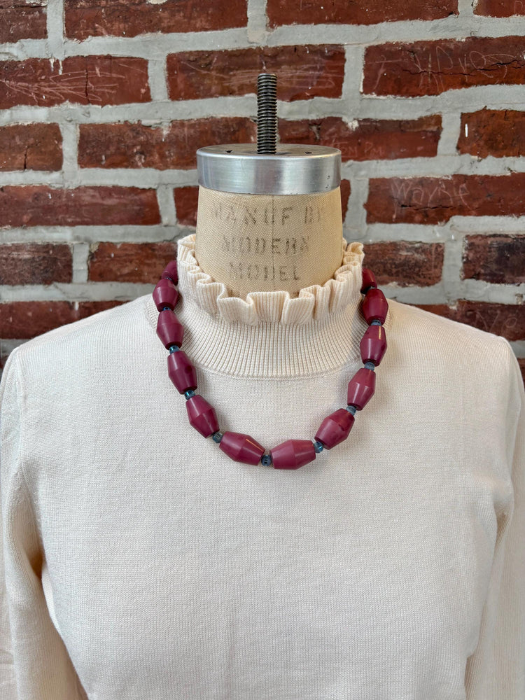 Lenora Dame Oversized Beaded Necklace-Plum and Periwinkle