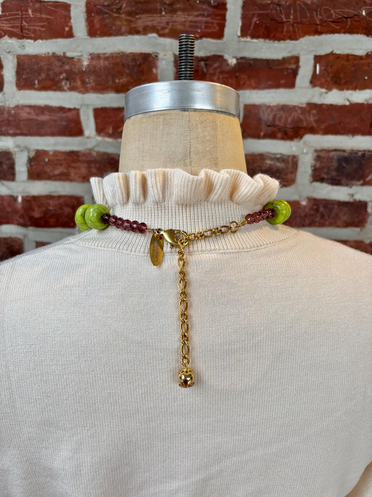 Lenora Dame Oversized Beaded Necklace-Green Apple and Amethyst