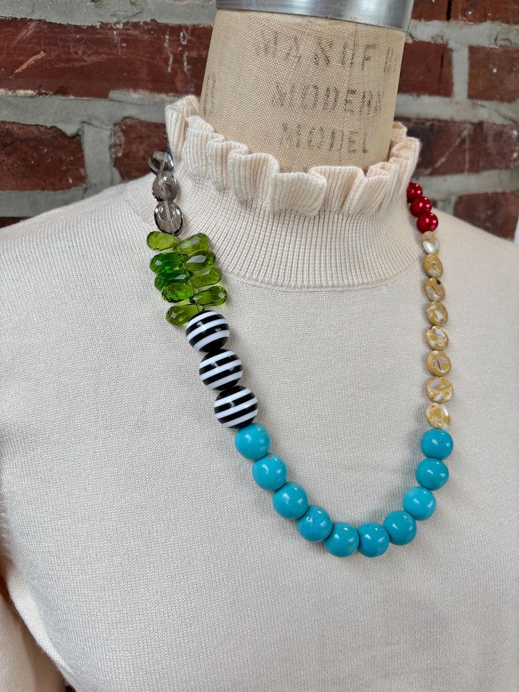 Lenora Dame Mixed Turquoise Striped Beaded Necklace