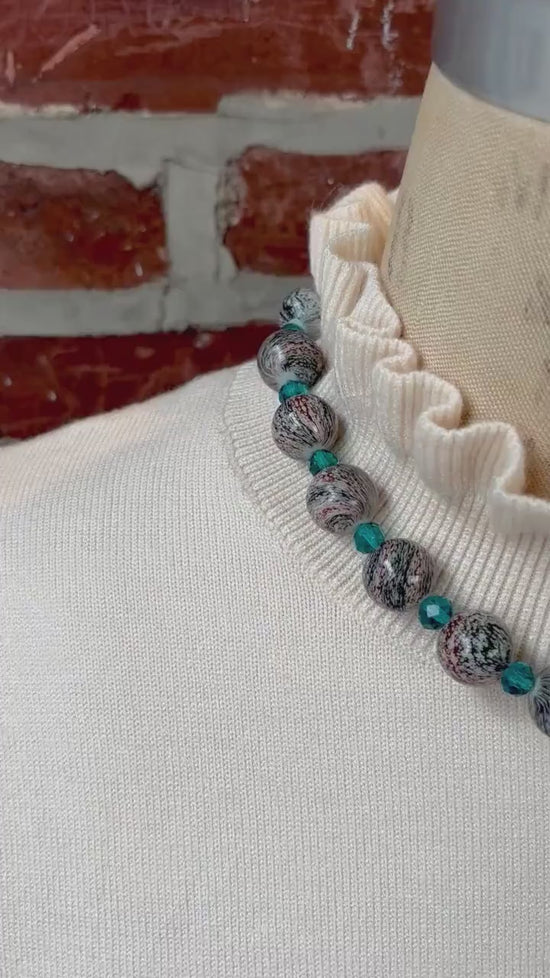 Lenora Dame Oversized Beaded Necklace-Stormy Grey and Aquamarine