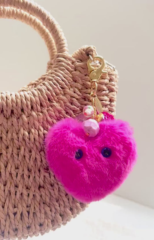 Lenora Dame Plush Monster Bag Charm - Pink Heart