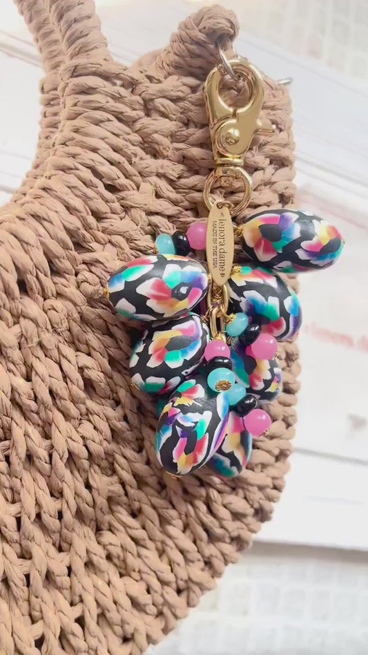 Lenora Dame Spring Egg Bag Charm - Teal, Pink, & Black