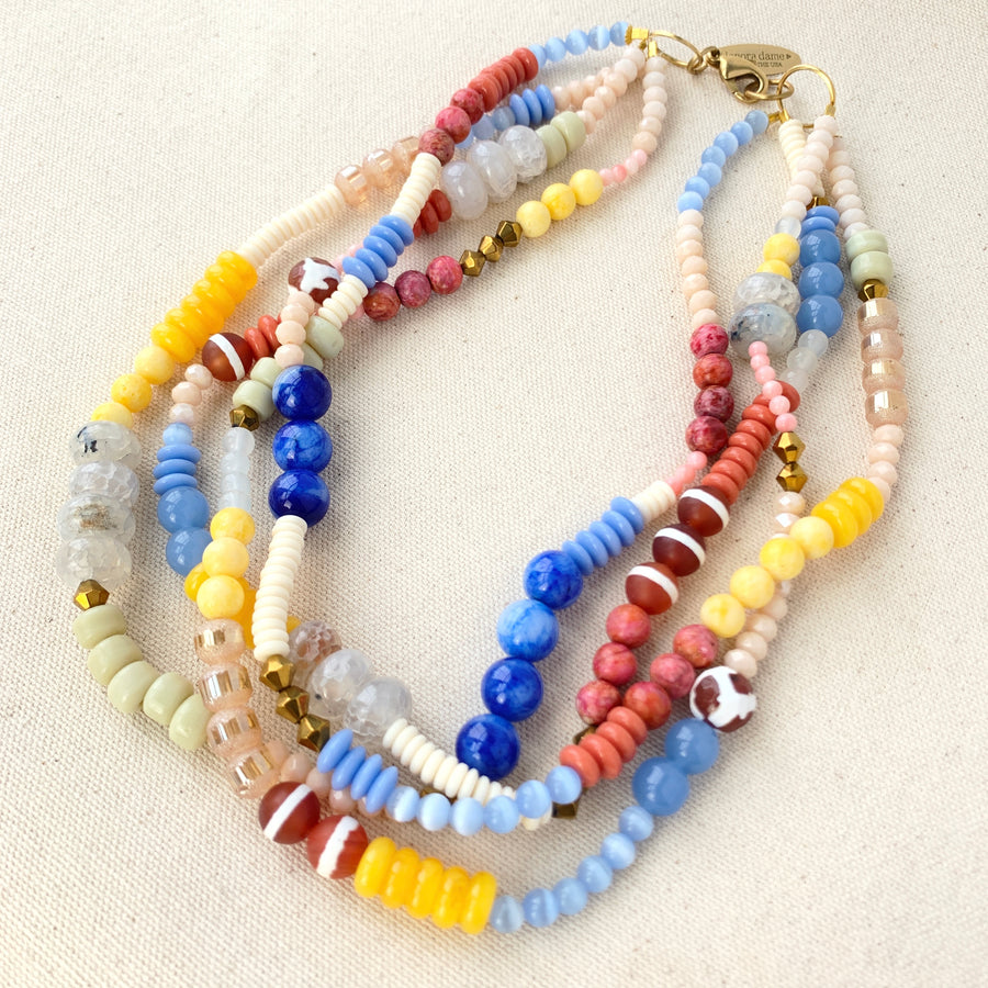 Folk Art 4-Strands Glass Beaded Necklace