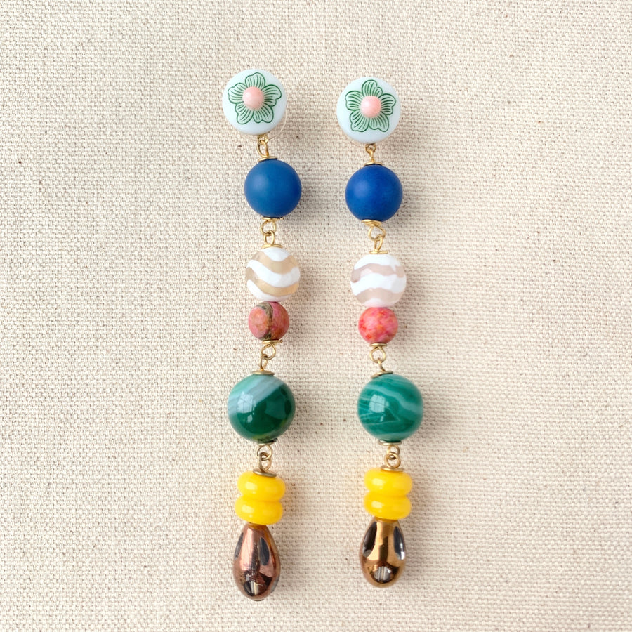 Folk Art Dew Drop Glass Beaded Earrings