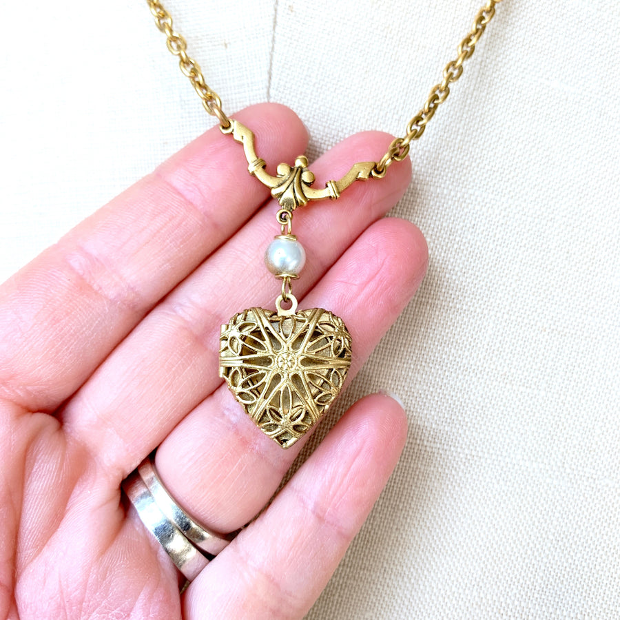 Classic Filigree Heart Locket Necklace
