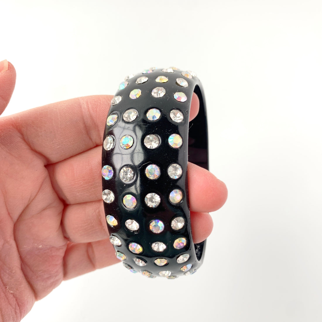 Black White Polka Dots Clear Resin Bangle Bracelet Contemporary Jewelry