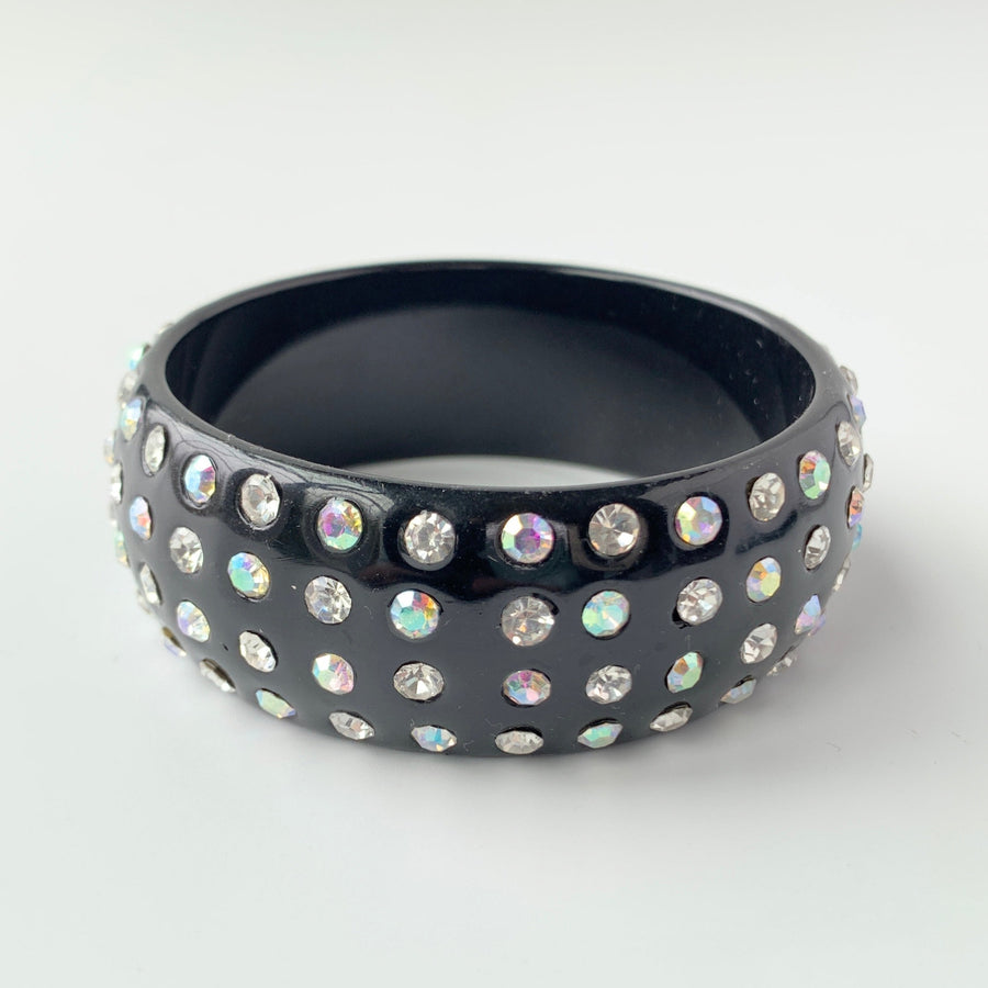 Retro 80's Wide Black Rhinestone Bangle Bracelet