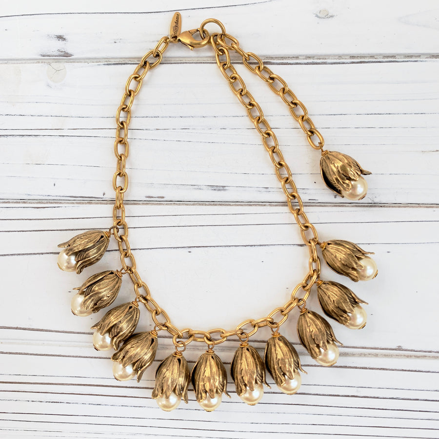 Calla Lily Pearl Bib Necklace