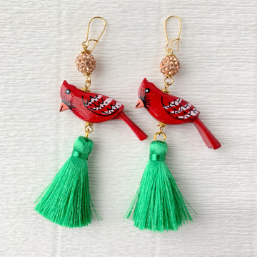 Red Cardinal Tassel Earrings