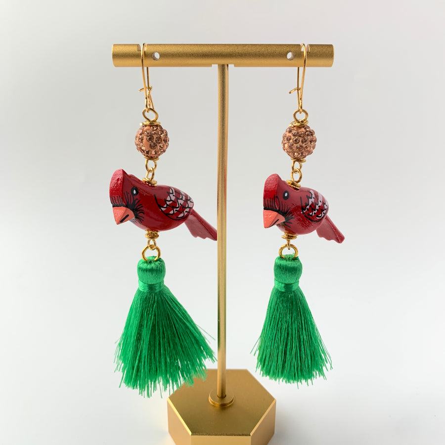 Red Cardinal Tassel Earrings