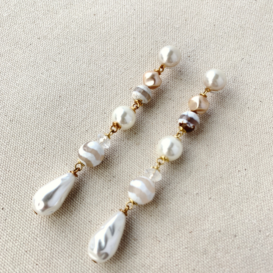 Magnolia Collection Pearl and Agate Chandelier Earrings