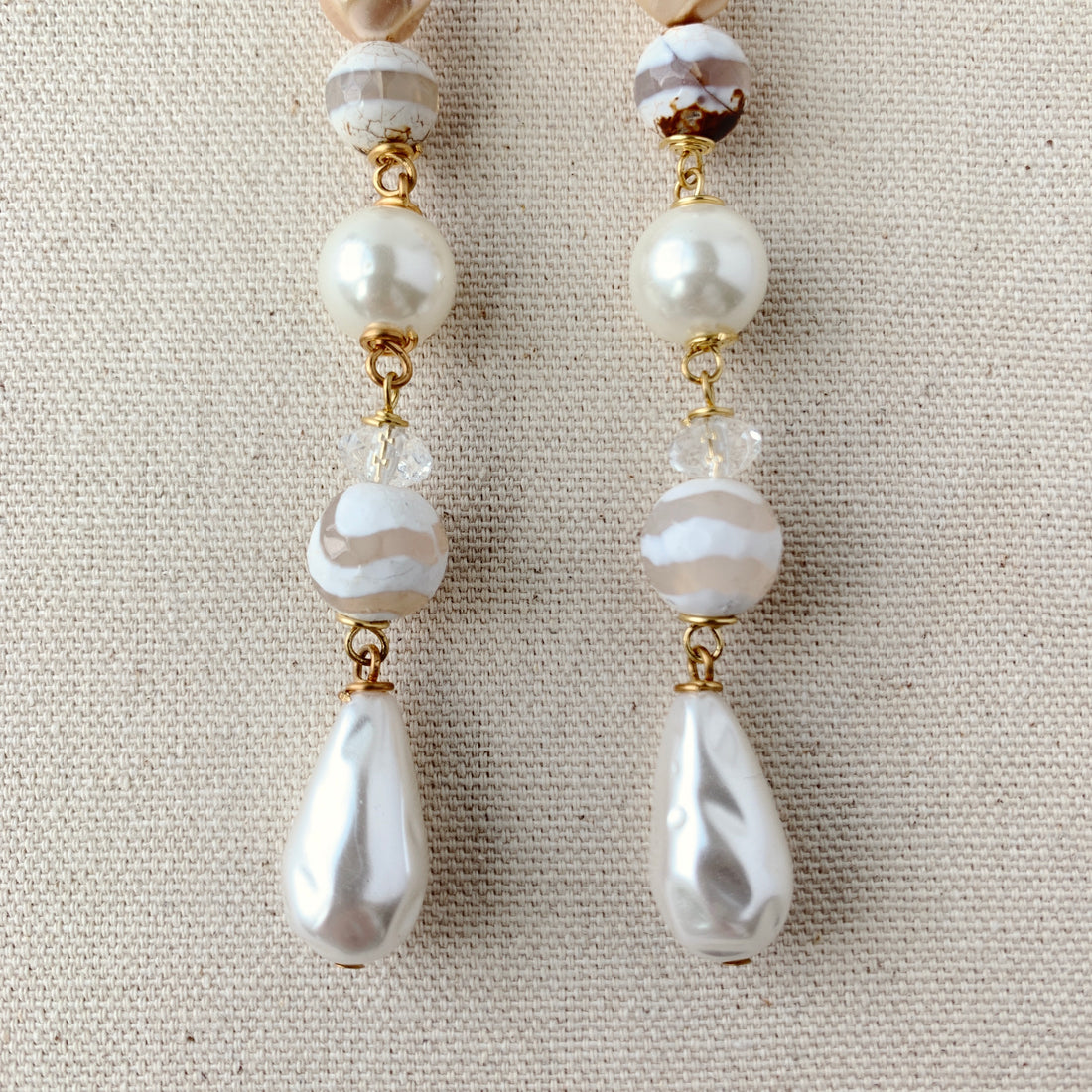 Magnolia Collection Pearl and Agate Chandelier Earrings
