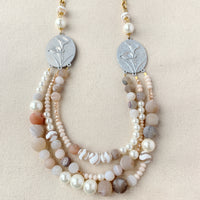 Magnolia Collection Calla Lily Pearl and Agate Bib Necklace