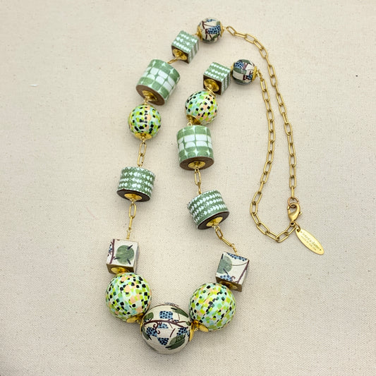 Folk Art Linked Wooden Bead Necklace
