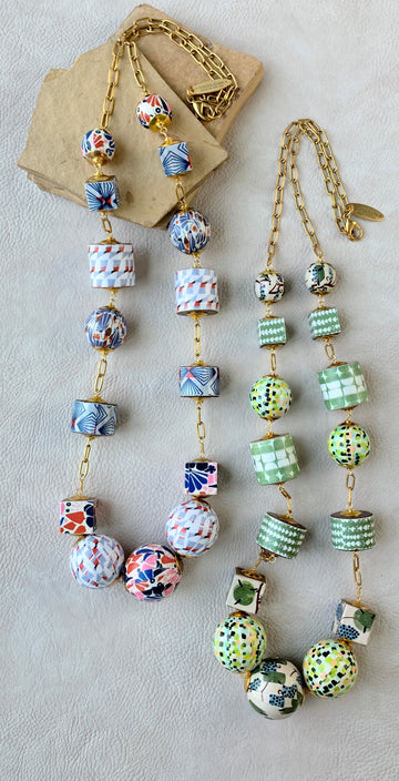 Folk Art Linked Wooden Bead Necklace