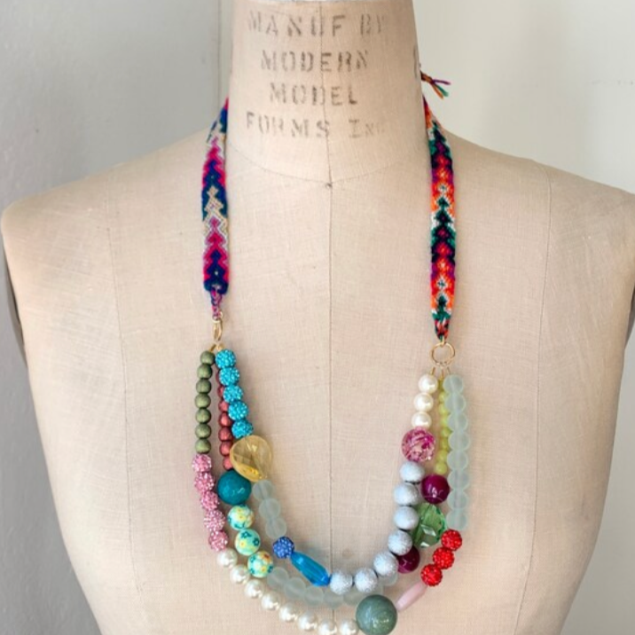Mixed Media Beaded Friendship Bib Necklace