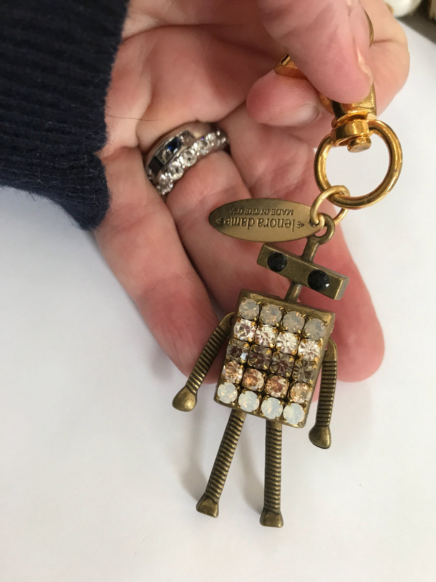 Lenora Dame Rhinestone Robot Purse Keychain Charm - 2 Color Options Available - LAST FEW!