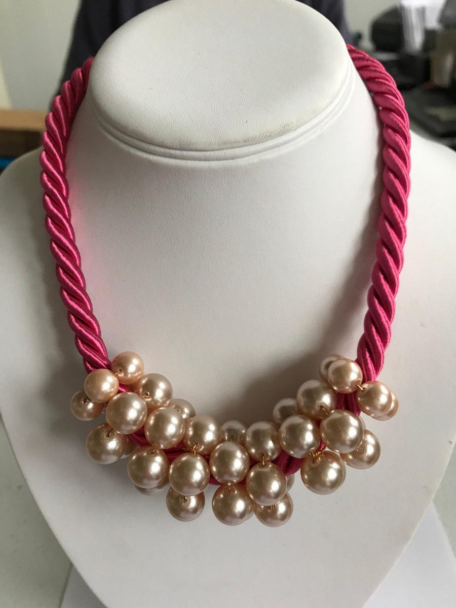 Lenora Dame Fuchsia Choker Necklace with Pearls