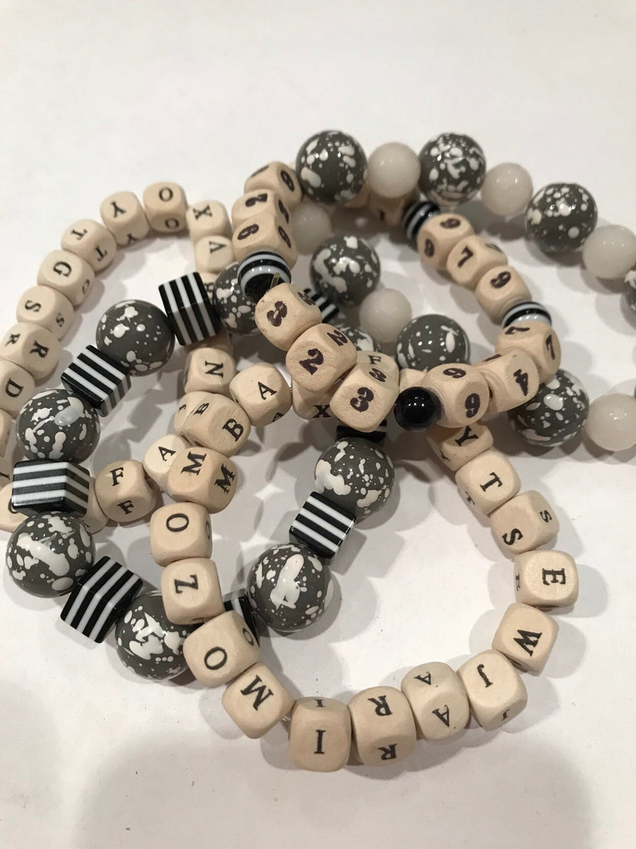 Lenora Dame 5-Piece Numbers + Letters Stretch Bracelet Set