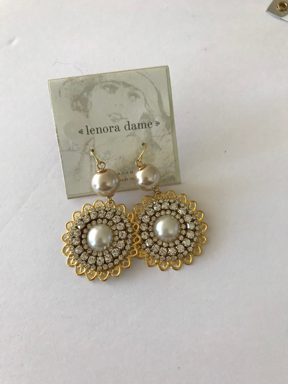 Lenora Dame Fluted Filigree Pearl + Rhinestone Statement Earrings