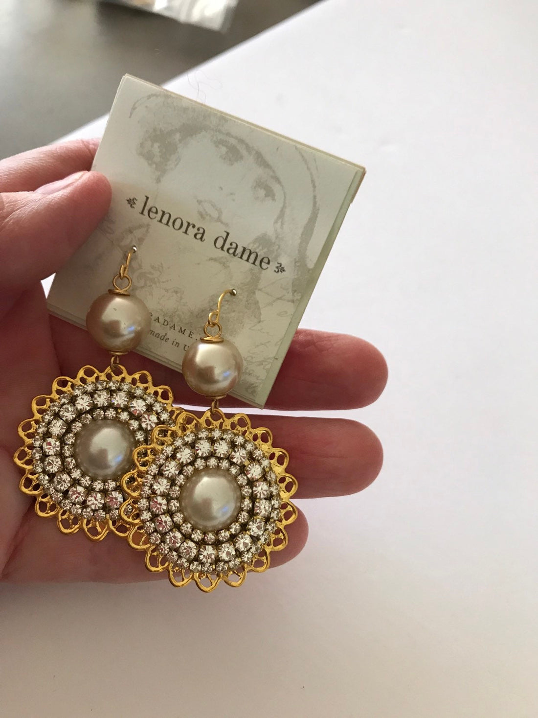 Lenora Dame Fluted Filigree Pearl + Rhinestone Statement Earrings