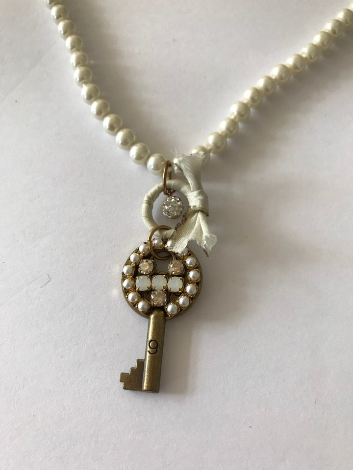 Lenora Dame Knotted Pearl Key to My Heart Necklace