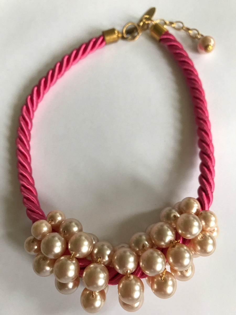 Lenora Dame Fuchsia Choker Necklace with Pearls