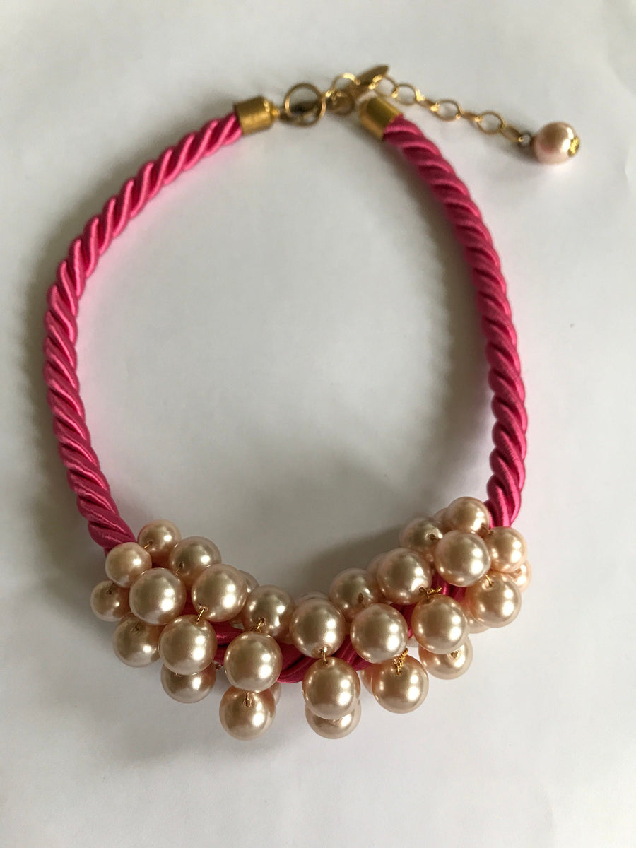 Lenora Dame Fuchsia Choker Necklace with Pearls