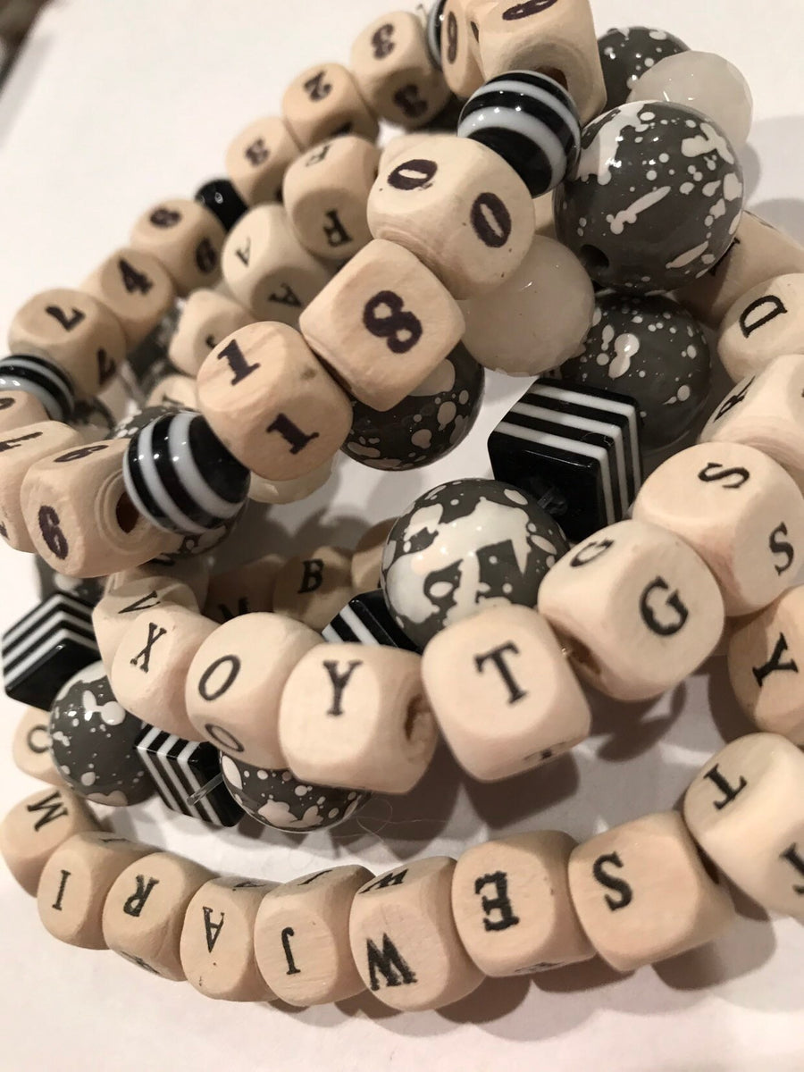 Lenora Dame 5-Piece Numbers + Letters Stretch Bracelet Set