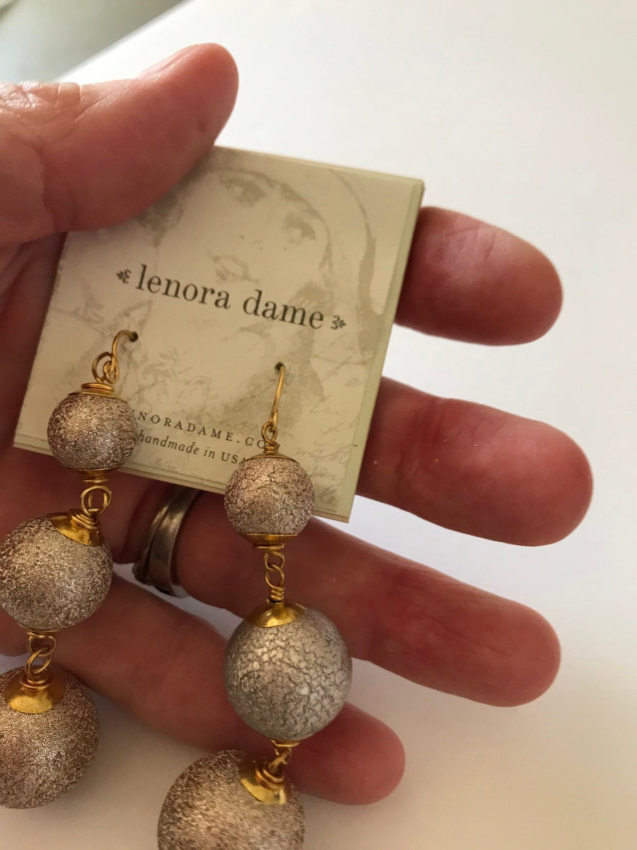 Lenora Dame Stardust Foil Bead Triple Drop Statement Earrings