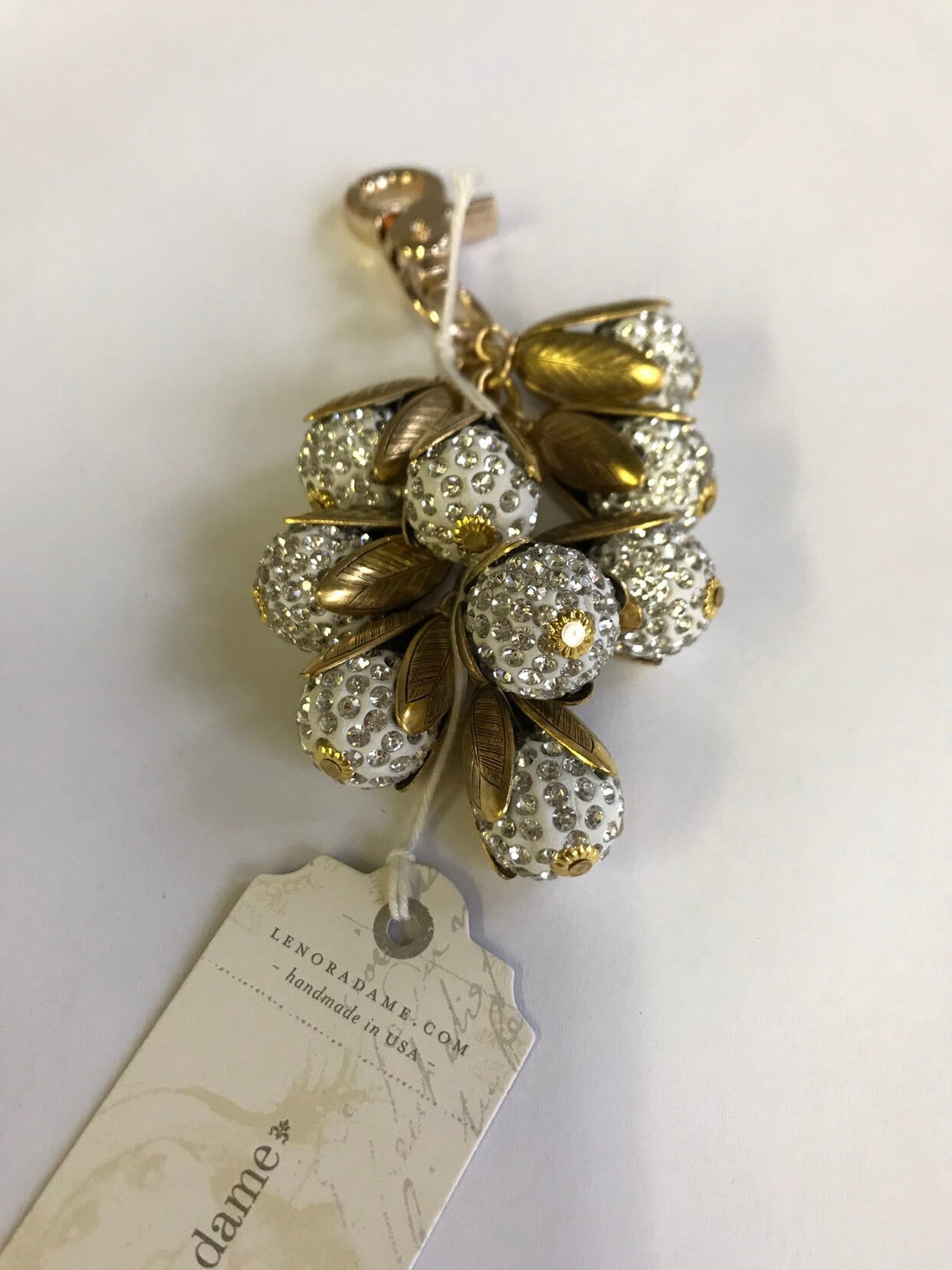 Lenora Dame White Crystal Bead Cap Purse Charm - Keychain Charm