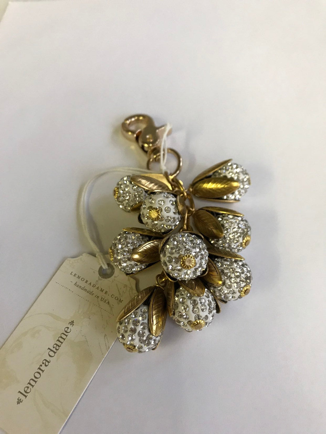 Lenora Dame White Crystal Bead Cap Purse Charm - Keychain Charm