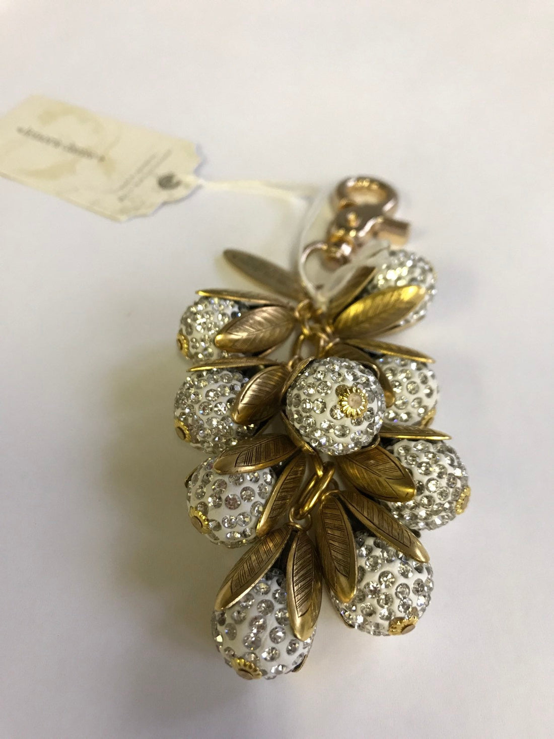 Lenora Dame White Crystal Bead Cap Purse Charm - Keychain Charm