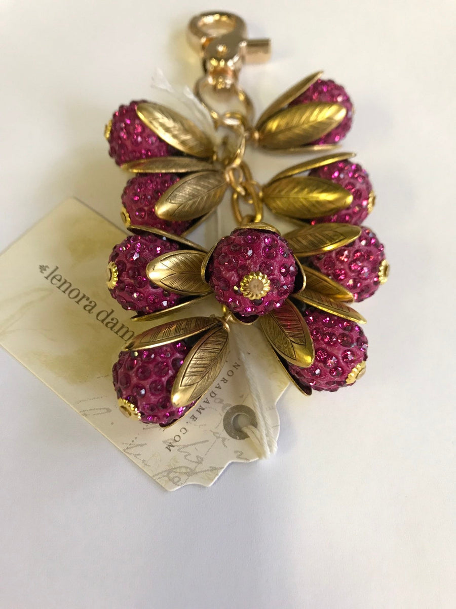 Lenora Dame Fuchsia Rhinestone Bead Cap Purse Charm - Keychain