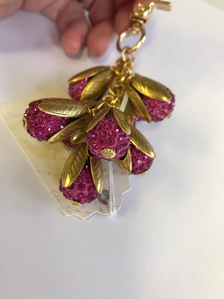 Lenora Dame Fuchsia Rhinestone Bead Cap Purse Charm - Keychain