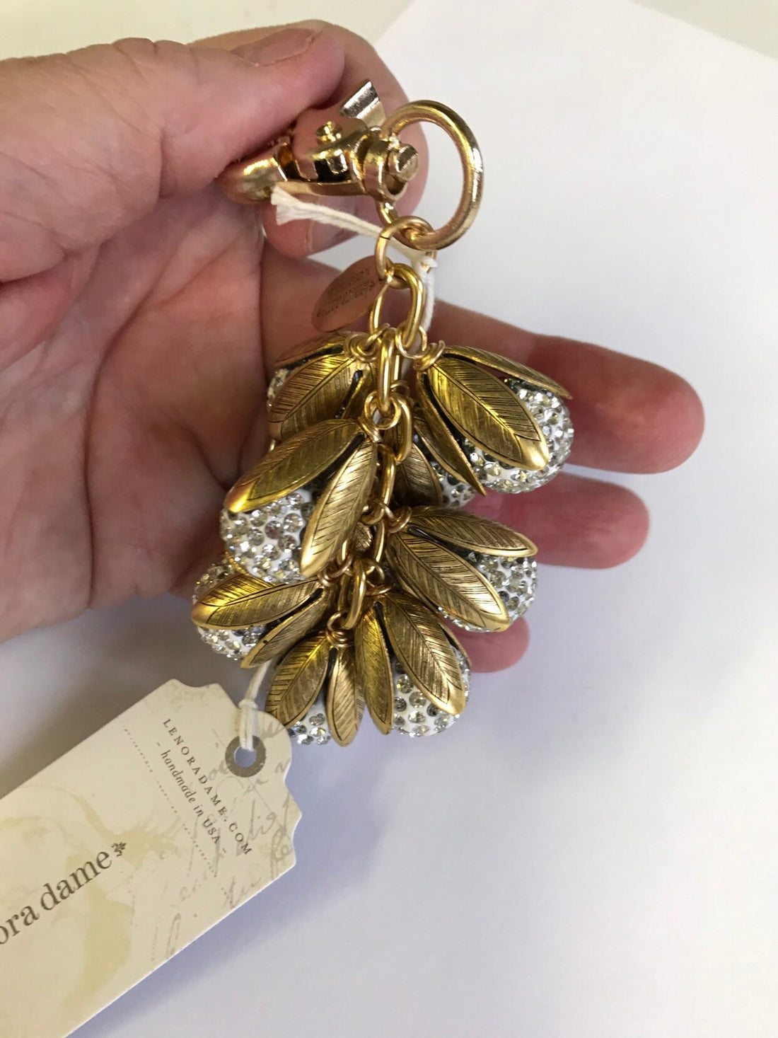 Lenora Dame White Crystal Bead Cap Purse Charm - Keychain Charm