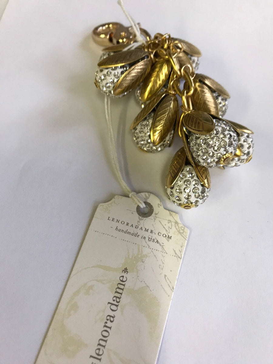 Lenora Dame White Crystal Bead Cap Purse Charm - Keychain Charm