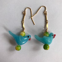 Lenora Dame Lampwork Bead Drop Bird Earrings