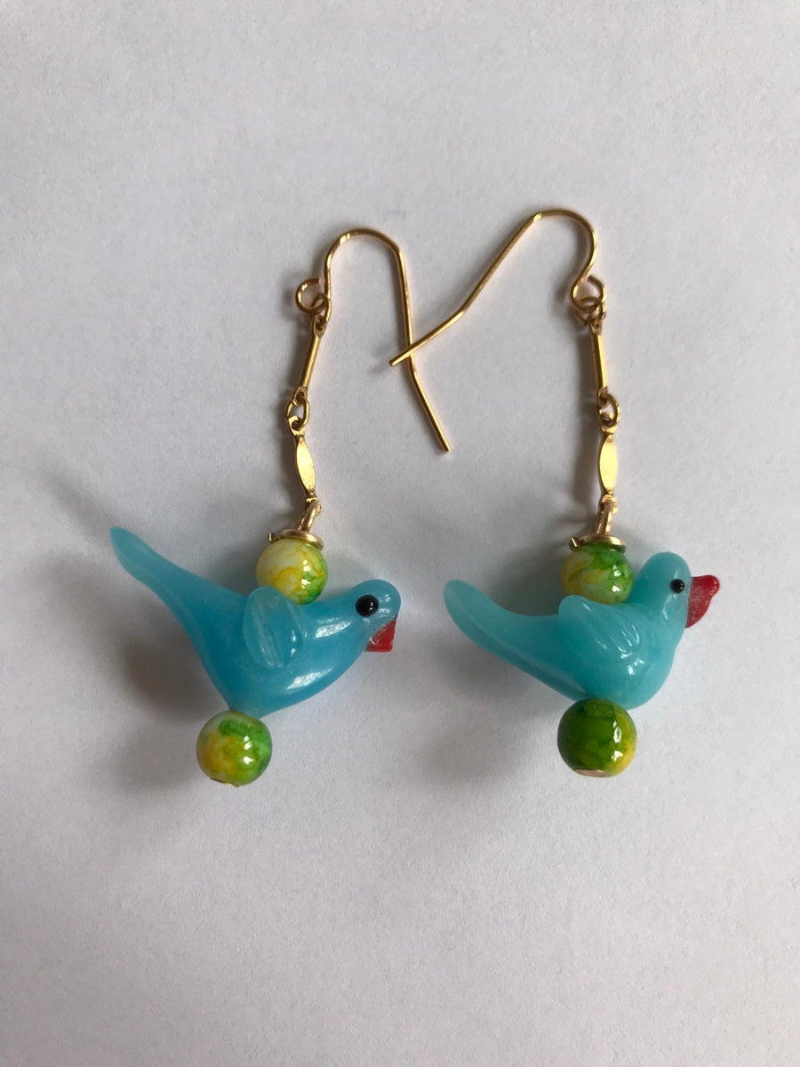 Lenora Dame Lampwork Bead Drop Bird Earrings