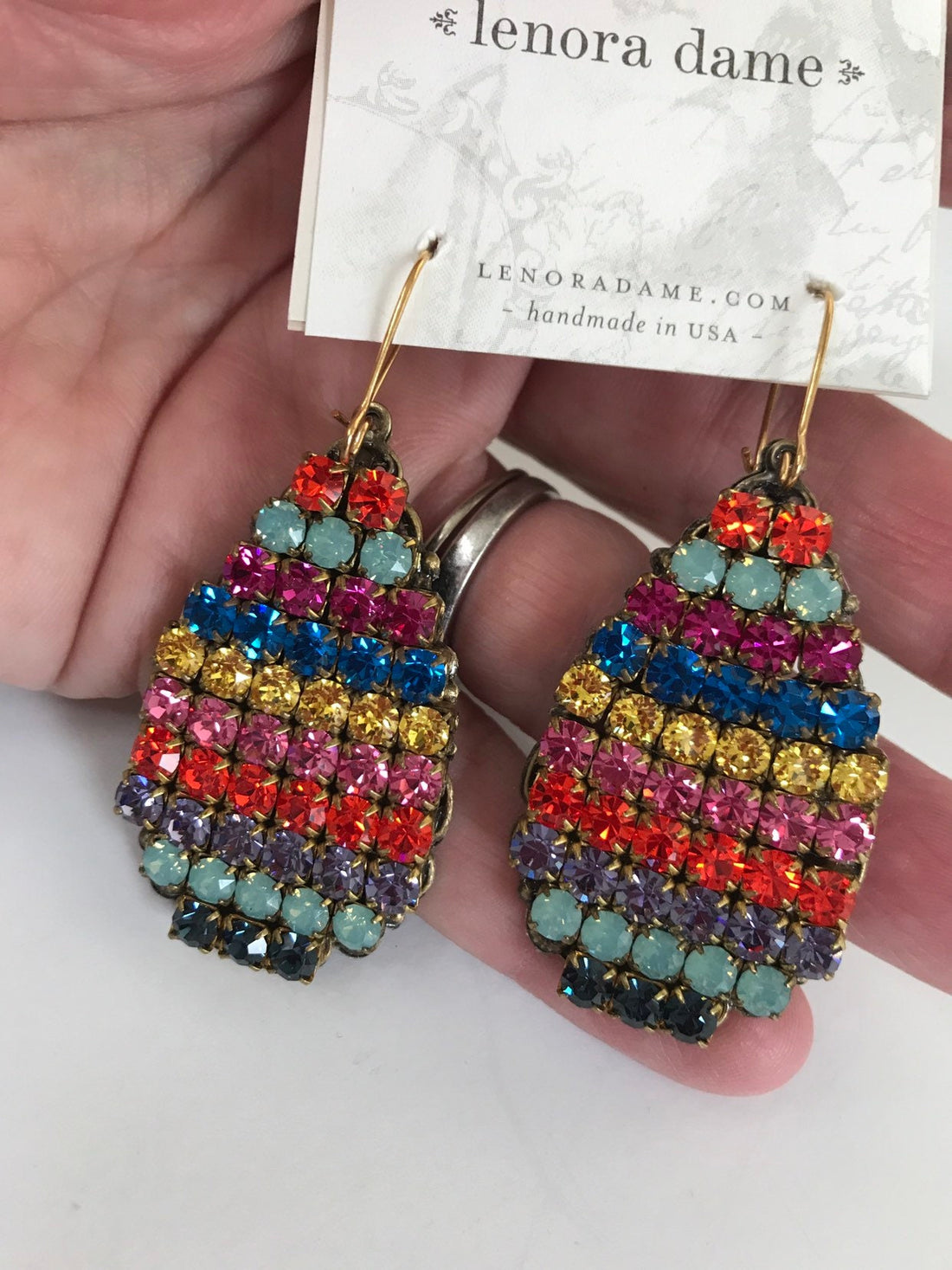 Rainbow Rhinestone Teardrop Earrings Lenora Dame