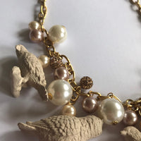 Lenora Dame Linen Painted Pearl Bird Necklace