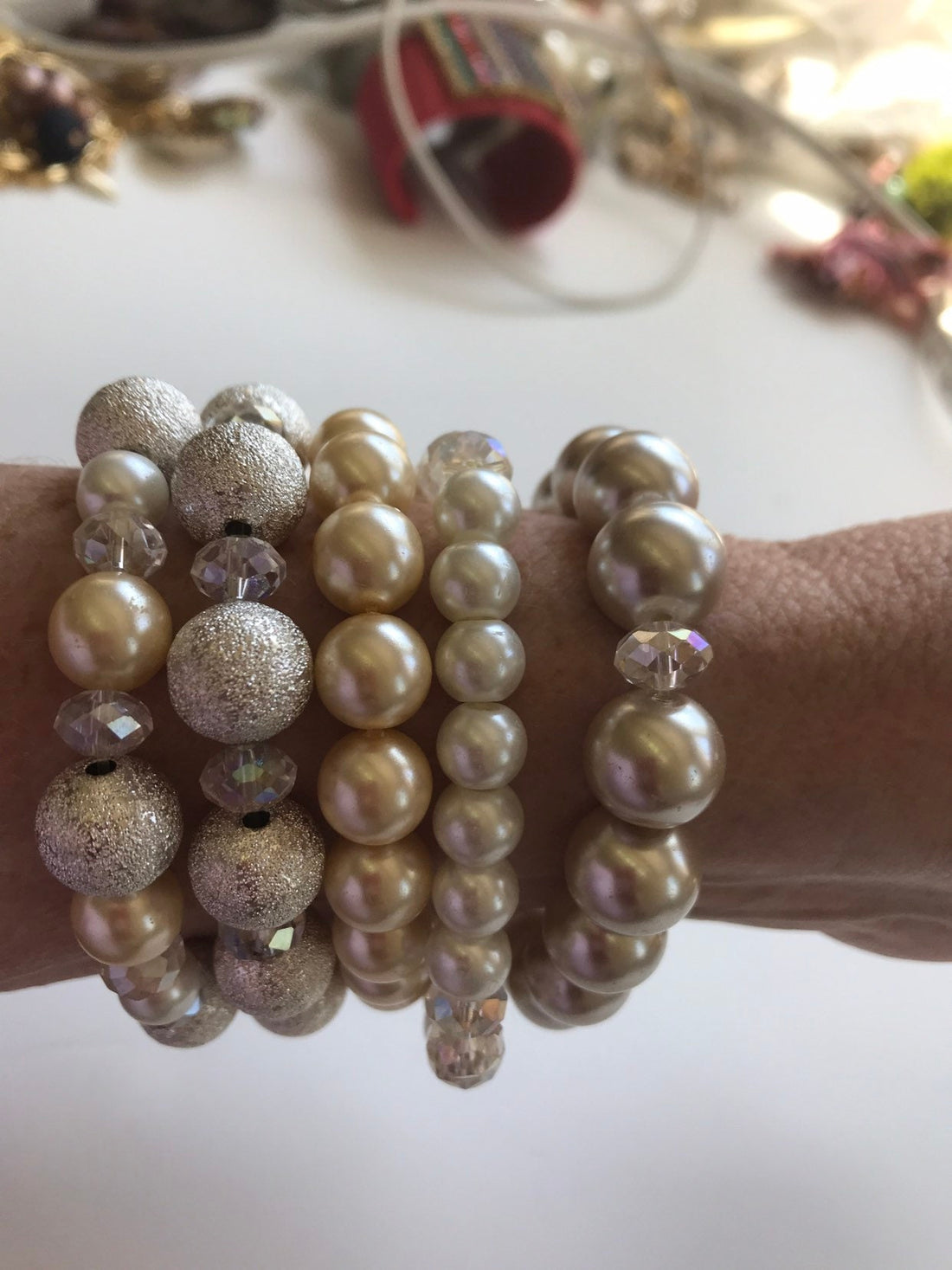 Lenora Dame 5-Piece Iconic Pearl + Crystal Stretch Bracelet Set