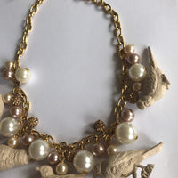 Lenora Dame Linen Painted Pearl Bird Necklace