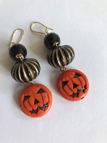 Lenora Dame Black Pumpkin Halloween Earrings